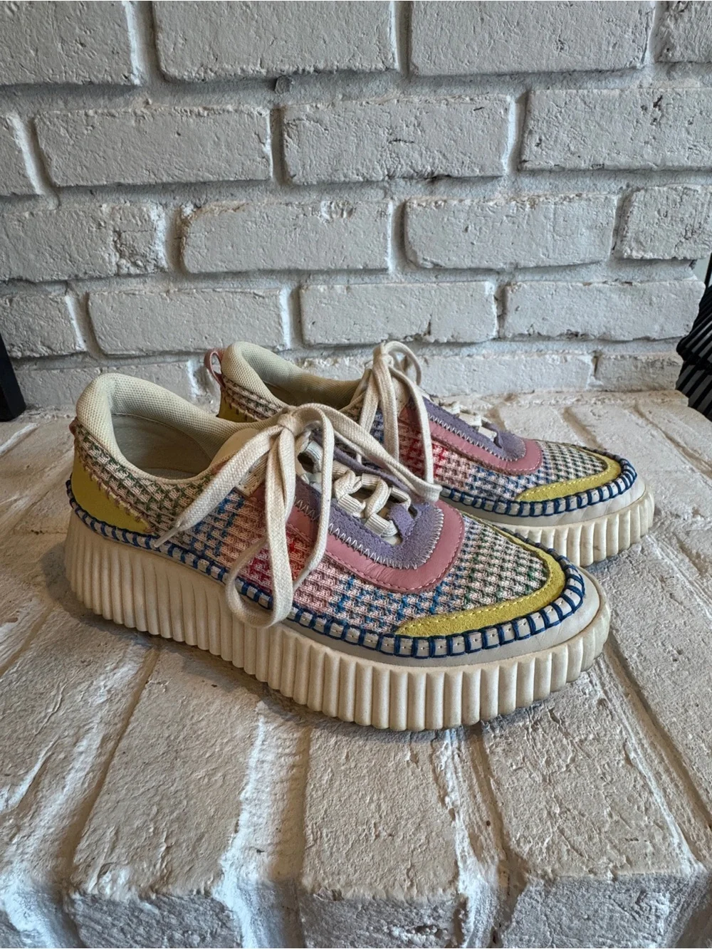 Dolce Vita Multicolor Platform Knit Lace-Up Sneakers - Cream Base